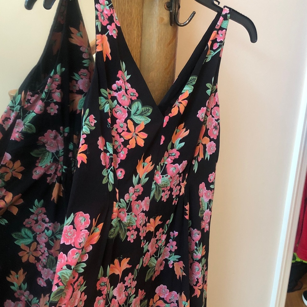 Ann Taylor Women Sleeveless Maxi Dress Sz 4P Black Pink Floral Sheer Dress - Picture 7 of 7
